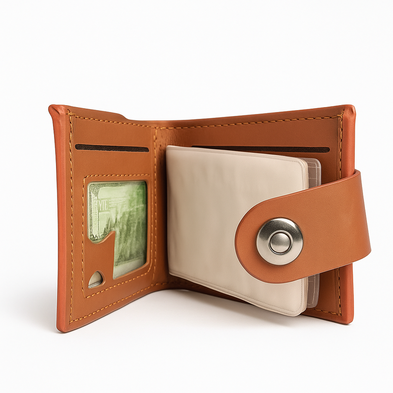 BOYIS Dual-Zip Leather Wallet – Compact & Secure with Snap Closure