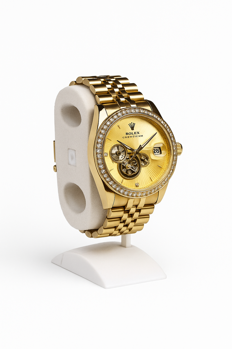 Royal Gold Skeleton Dial Watch – Diamond Bezel | Luxury Automatic Style