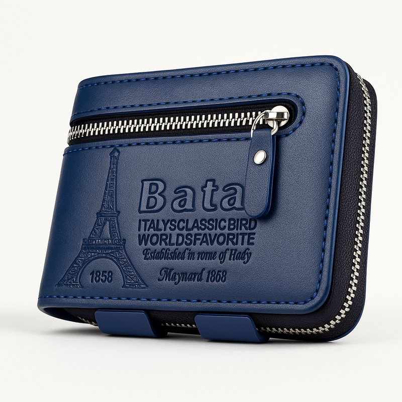 Premium Blue Men's Wallet – Stylish Zip Closure