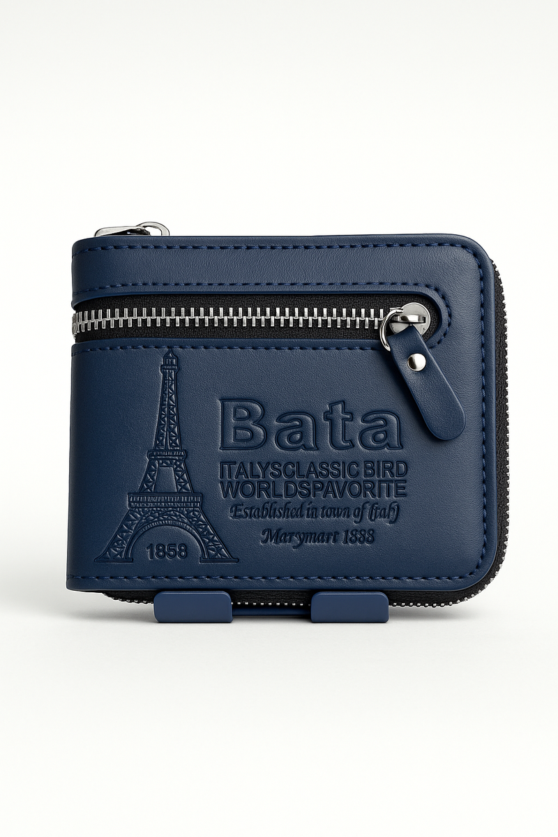 Premium Blue Men's Wallet – Stylish Zip Closure