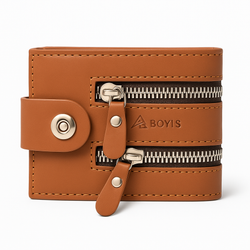 BOYIS Dual-Zip Leather Wallet – Compact & Secure with Snap Closure