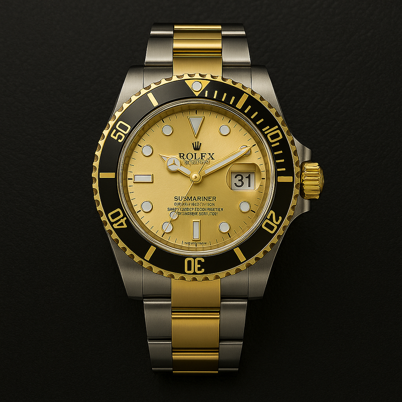 Rolex Submariner Style Watch – Two-Tone Gold & Black Luxury Diver
