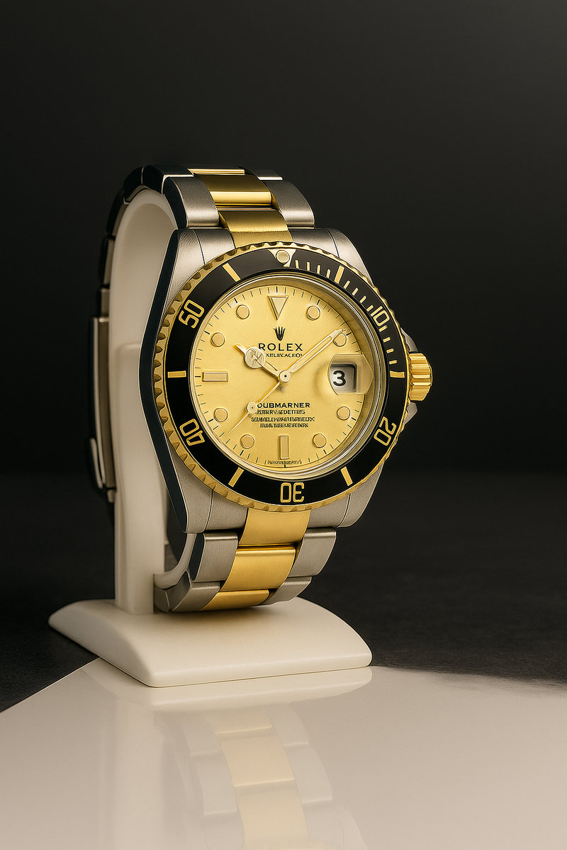 Rolex Submariner Style Watch – Two-Tone Gold & Black Luxury Diver
