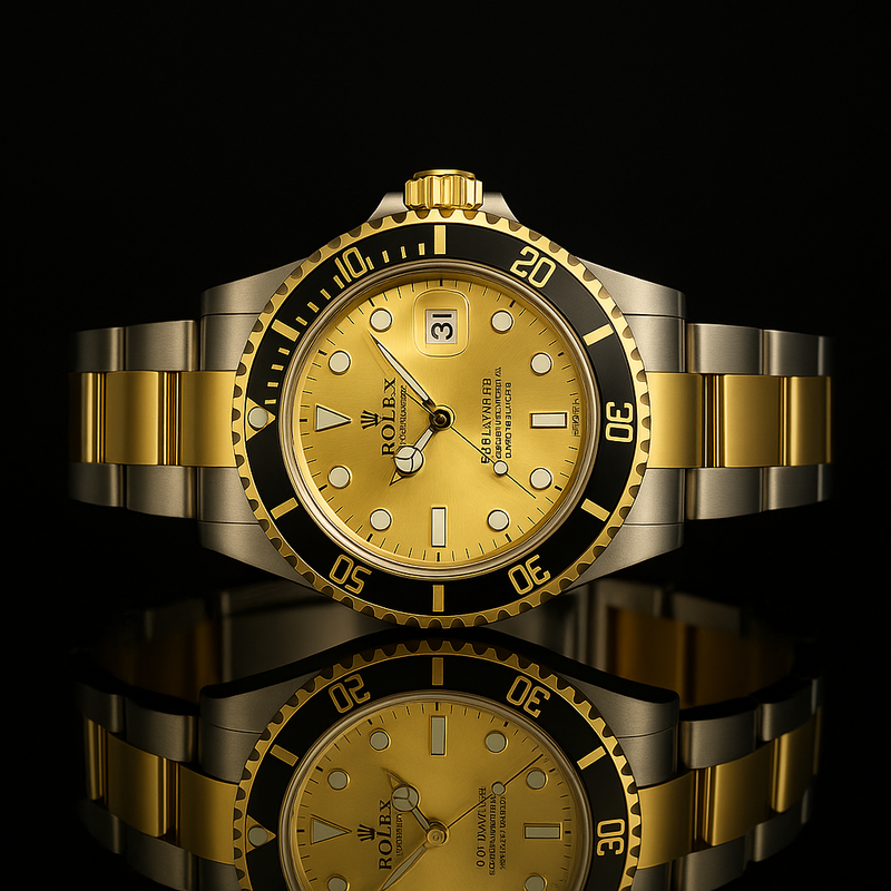 Rolex Submariner Style Watch – Two-Tone Gold & Black Luxury Diver
