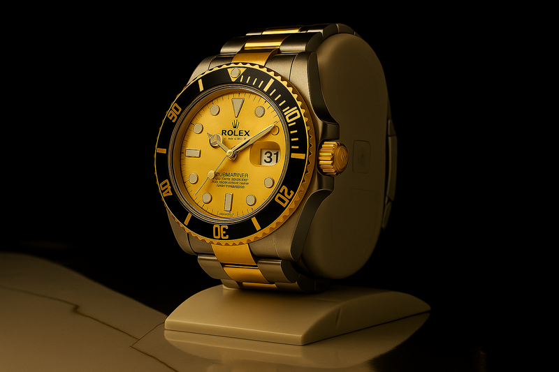 Rolex Submariner Style Watch – Two-Tone Gold & Black Luxury Diver