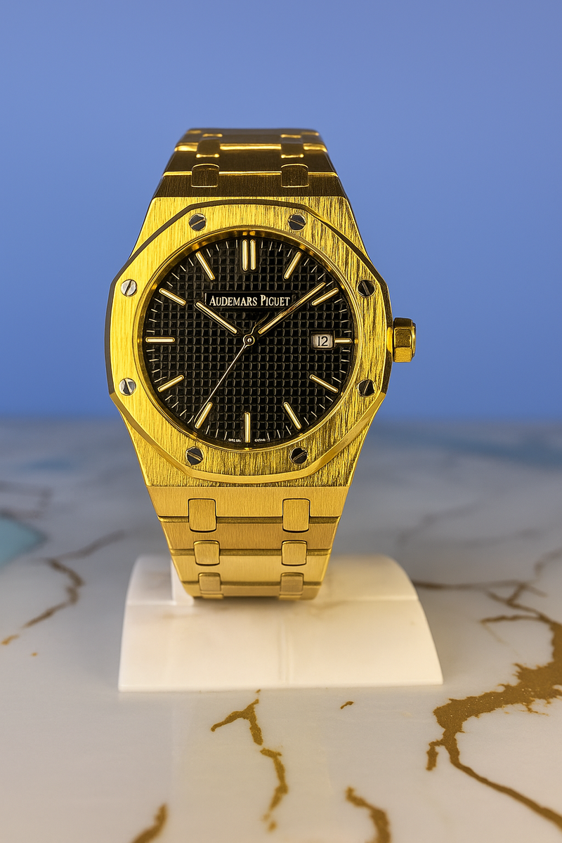 Royal Oak Watch – Full Gold with Black Dial