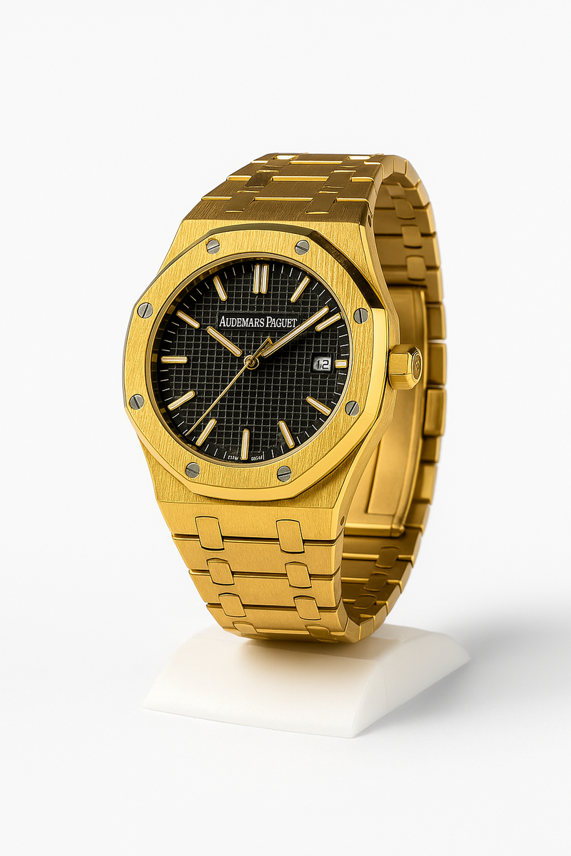 Royal Oak Watch – Full Gold with Black Dial