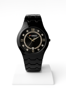 ORIX Black Crystal-Accent Watch – Roman Dial Luxury Edition