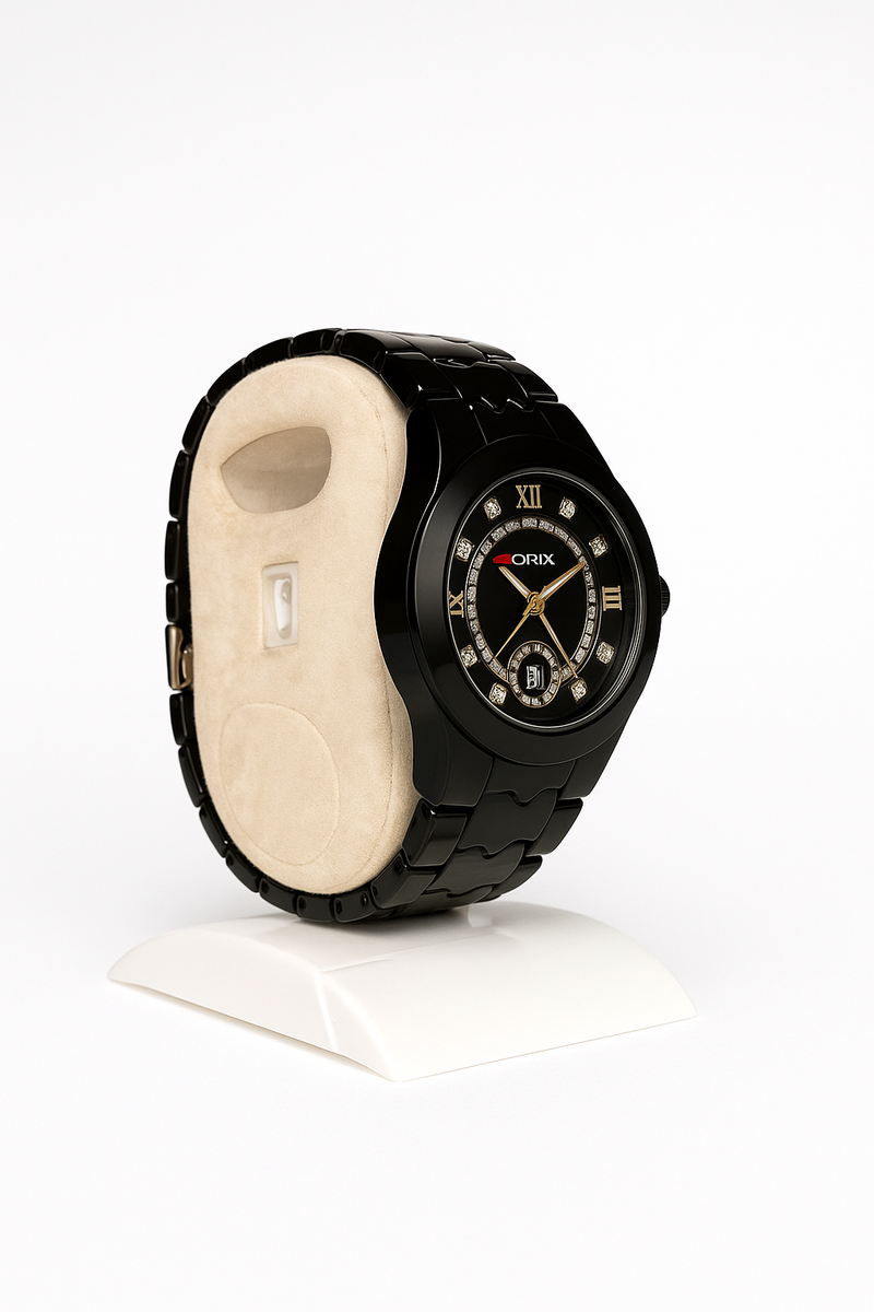 ORIX Black Crystal-Accent Watch – Roman Dial Luxury Edition