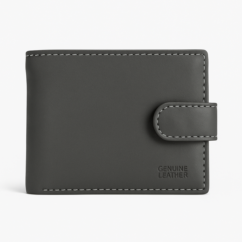 Genuine Leather Bifold Wallet – Slim & Secure with Snap Closure