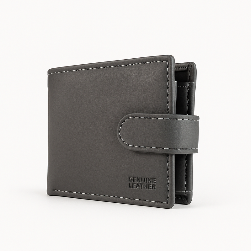 Genuine Leather Bifold Wallet – Slim & Secure with Snap Closure