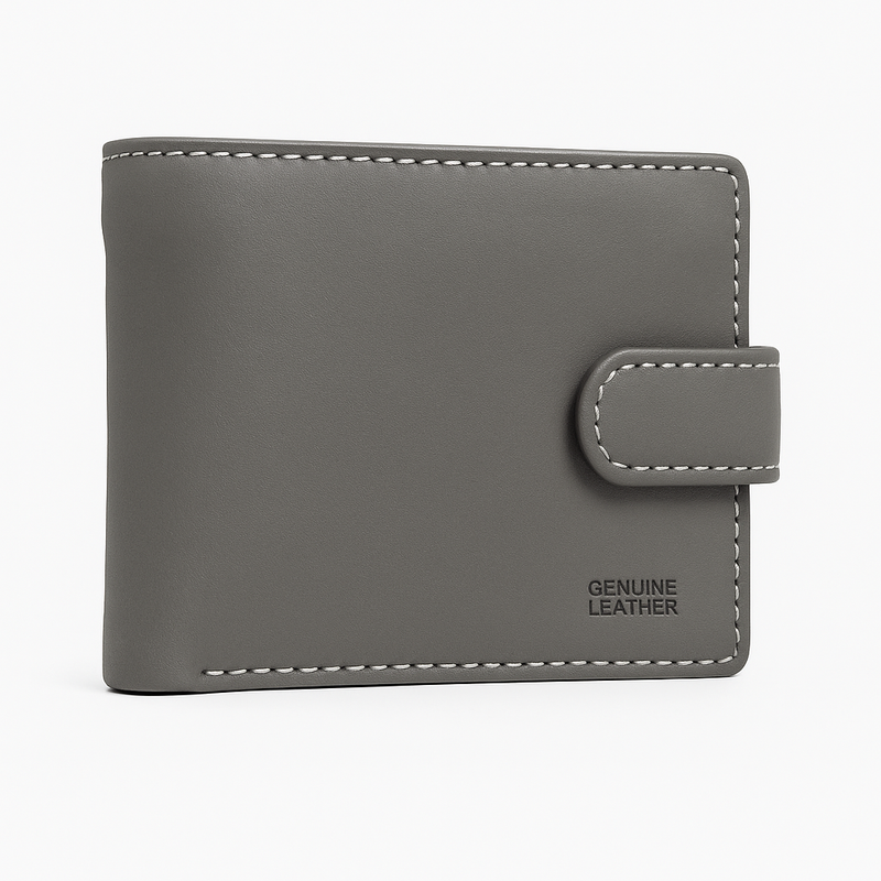 Genuine Leather Bifold Wallet – Slim & Secure with Snap Closure