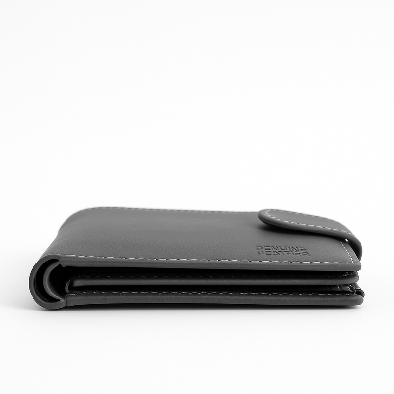 Genuine Leather Bifold Wallet – Slim & Secure with Snap Closure
