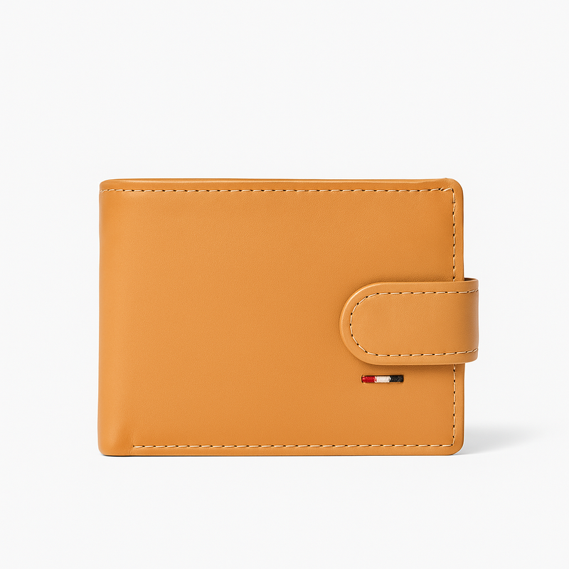 Men's Classic Pure Leather Wallet – Tan with Button Closure