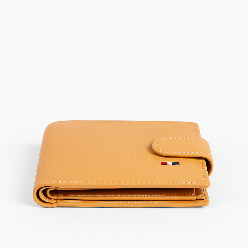 Men's Classic Pure Leather Wallet – Tan with Button Closure