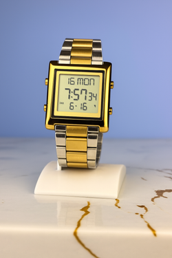 Retro Luxe Digital Watch – Gold & Silver Two-Tone Stainless Steel