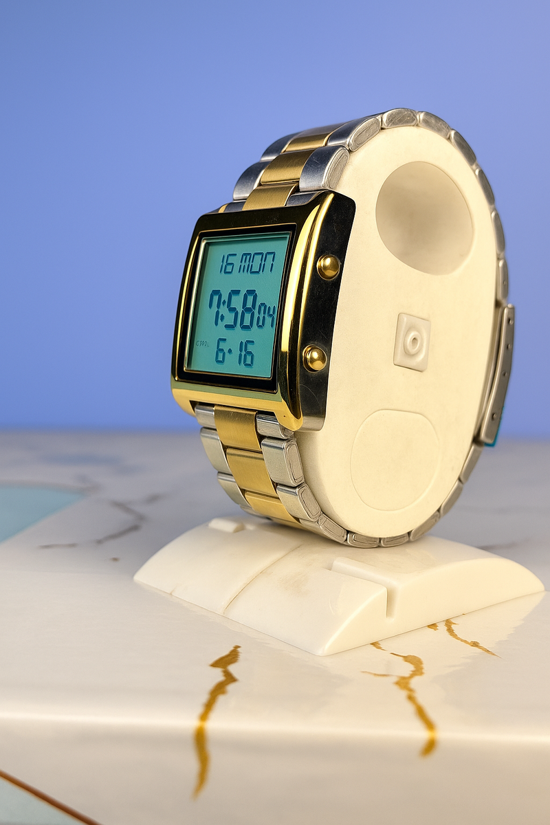 Retro Luxe Digital Watch – Gold & Silver Two-Tone Stainless Steel
