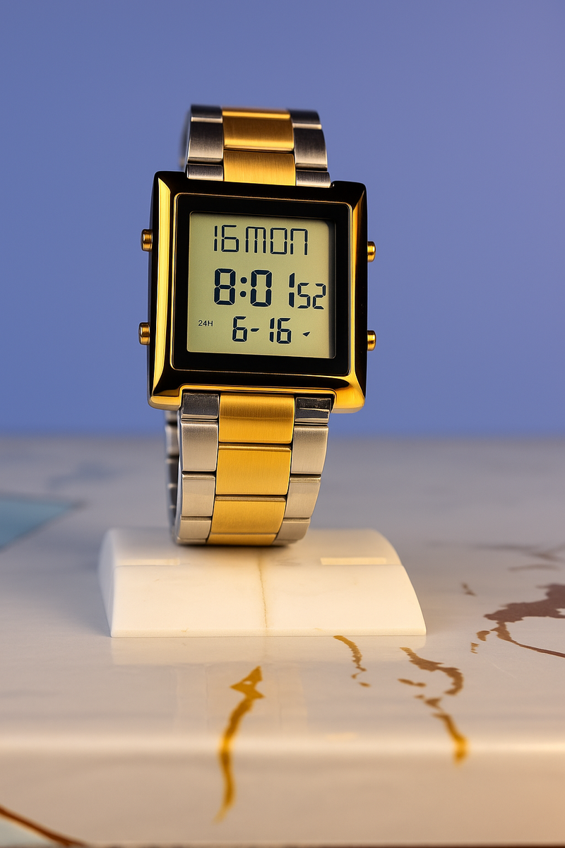 Retro Luxe Digital Watch – Gold & Silver Two-Tone Stainless Steel