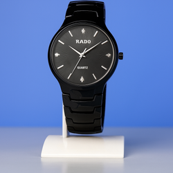 Rado-Inspired Black Ceramic Quartz Watch – Minimalist Luxury